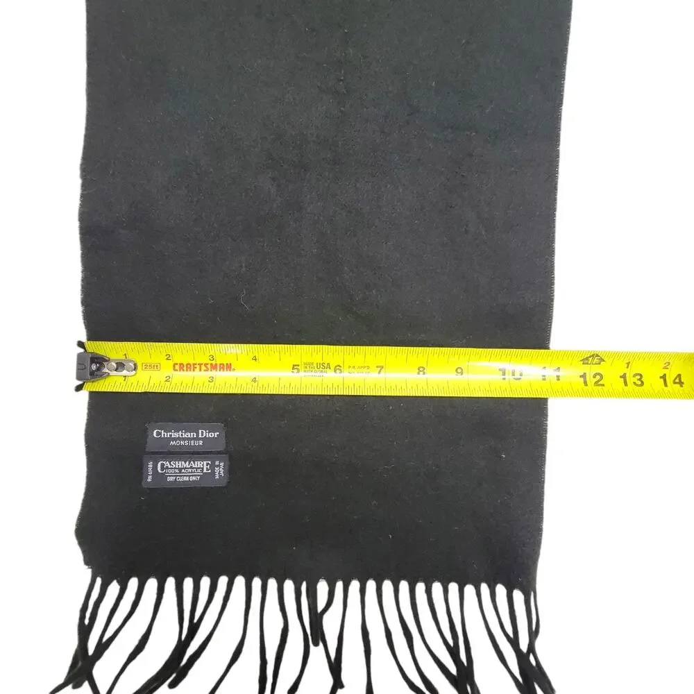Vintage Christian Dior Monsieur Black Scarf Cashmaire Fringed Winter Japan